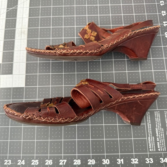 Pikolinos Womens 38 Leather Floral Fairy Boho Wedge Sandals Indie Earthy Artsy - Picture 4 of 6